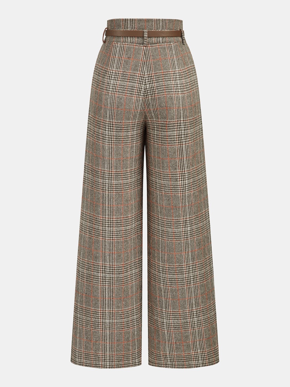 NWT Commense Belted Plaid High-Waisted Pants in Brown Size XS - Picture 3 of 9